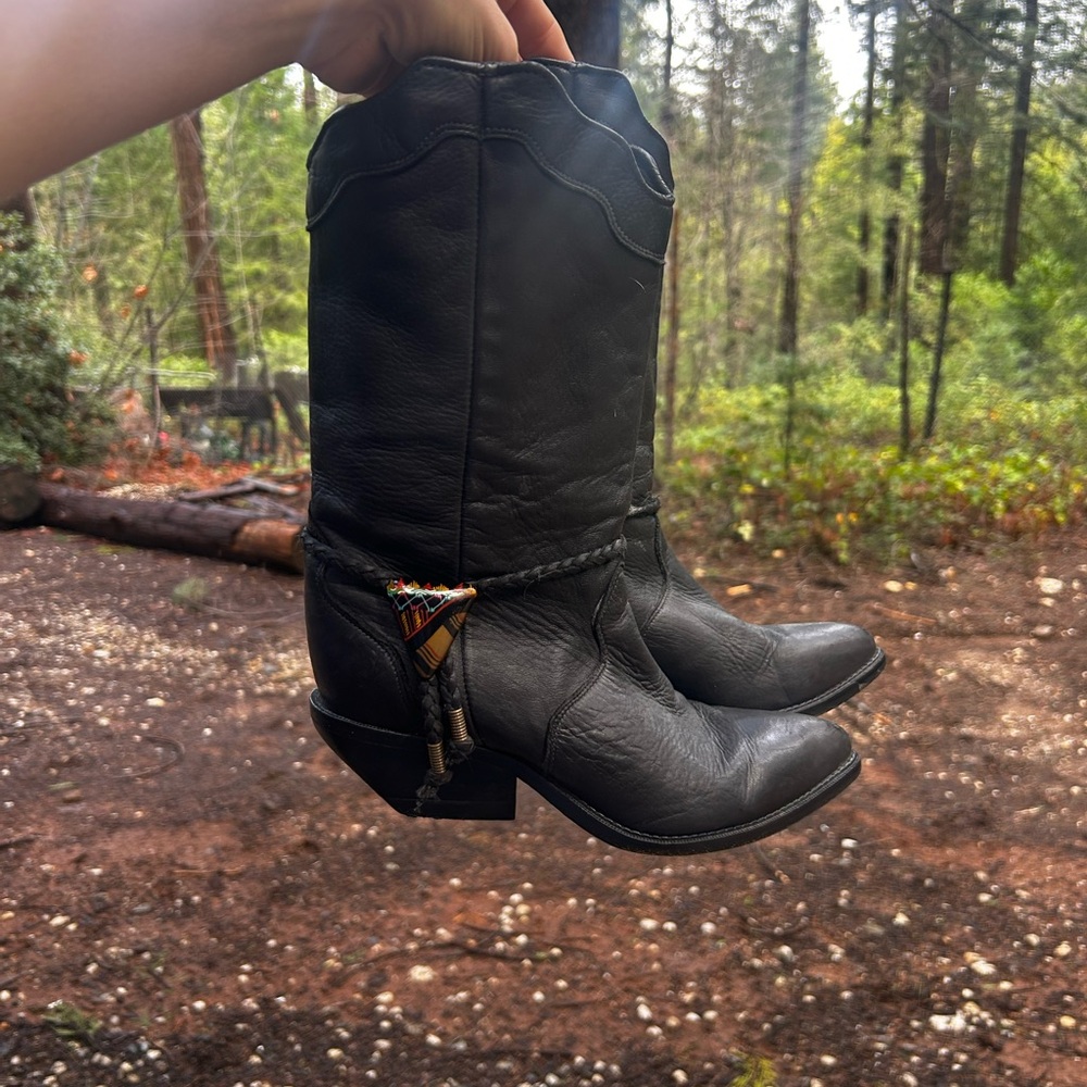Vintage 80s Zodiac Black Leather Western Boots